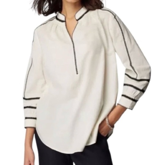 J. Jill Tops - J. Jill Pure Jill Embroidered Peasant White Top Women’s Size M 3/4 Sleeves